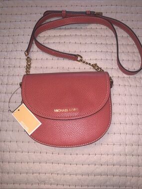 Michael Kors Coral-Peach Pebbled Leather Crossbody with Gold Hardware